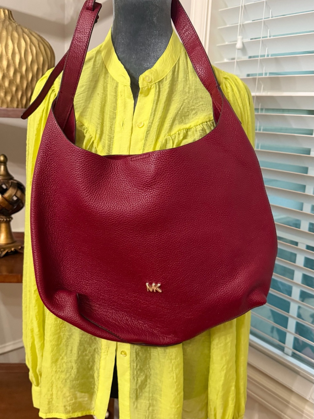 Michael Kors Wine Red Pebbled Leather Shoulder Hobo